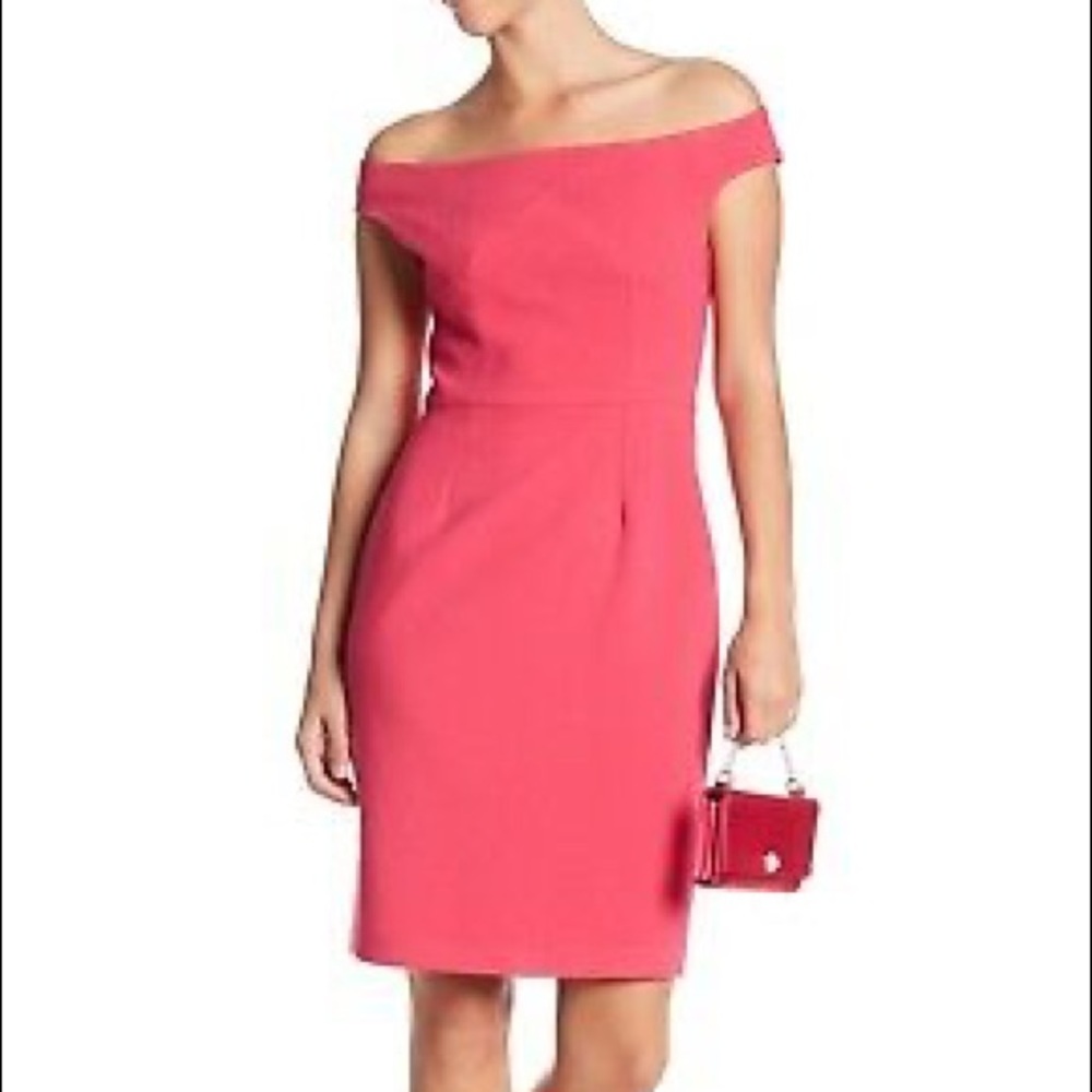 NWT Black Halo Claire Off Shoulder Neon Pink Dress
